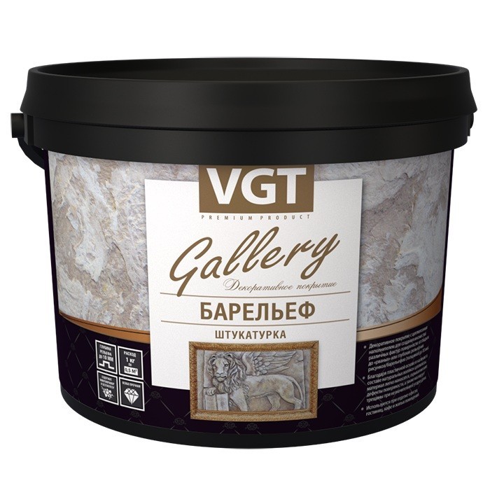 Штукатурка декоративная VGT Gallery Барельеф фактурная с волокнами целлюлозы 6 кг