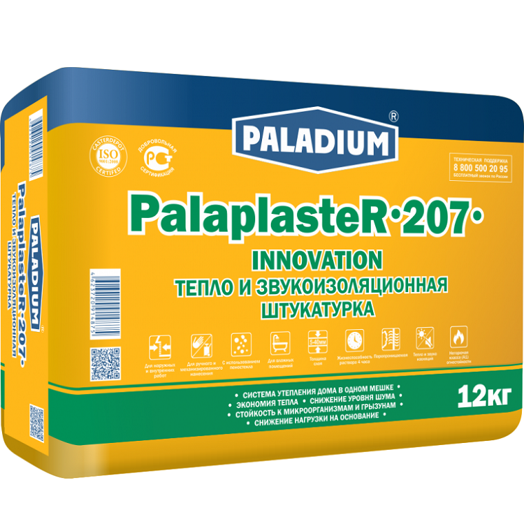 Штукатурка теплозвукоизоляционная Paladium PalaplasteR-207 с пеностеклом 12 кг