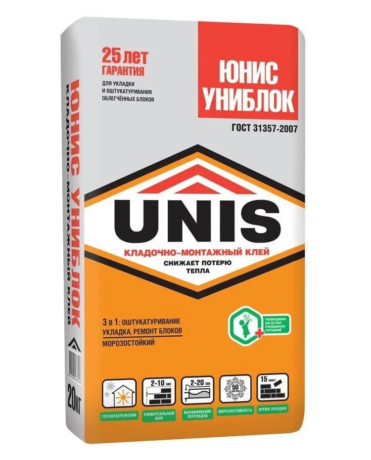Кладочно-монтажный клей для блоков Unis Униблок 25 кг