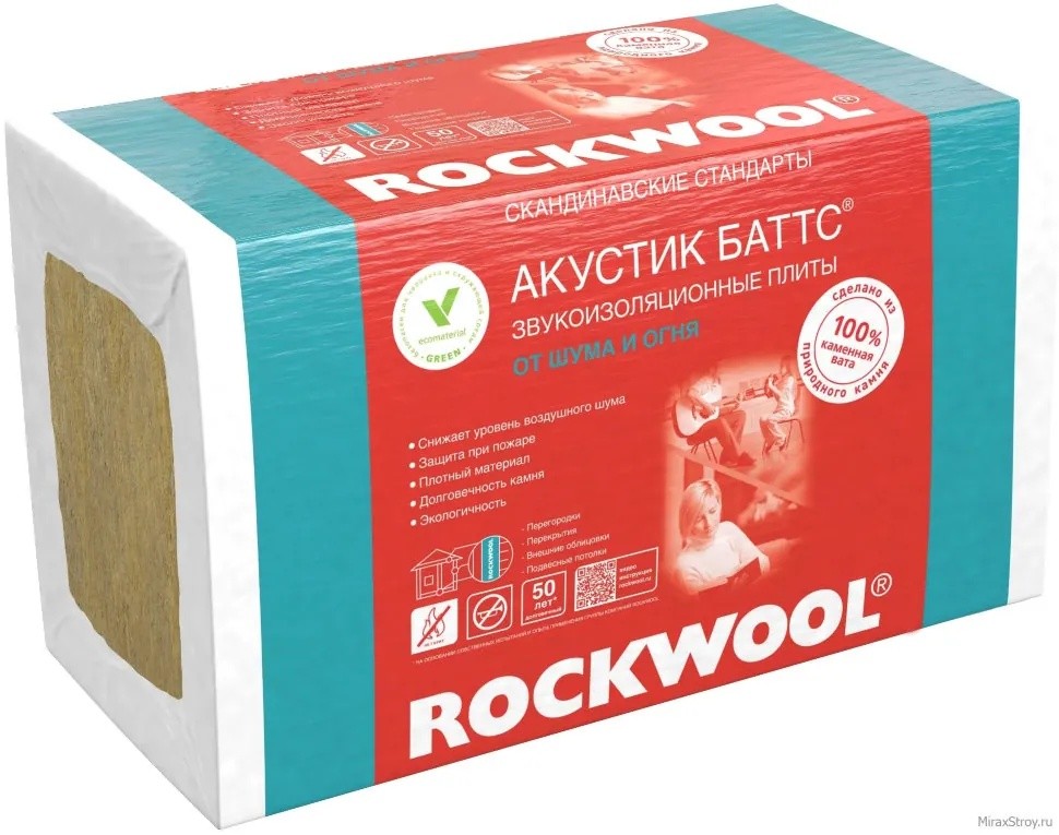 Базальтовая вата Rockwool Акустик Баттс 1000х600х100 мм 5 плит в упаковке