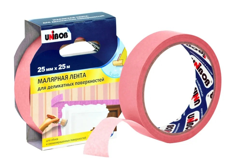 Лента малярный Unibob для делекатных поверхностей 25 мм х 25 м