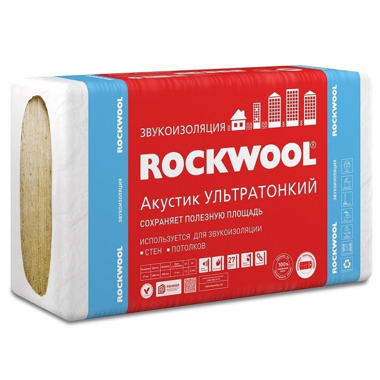Базальтовая вата Rockwool Акустик Баттс Про Ультратонкий 1000х600х27 мм 12 плит в упаковке