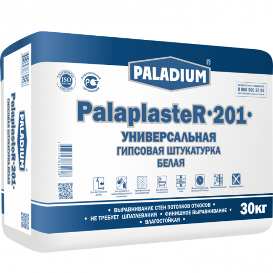 Штукатурка гипсовая Paladium PalaplasteR-201 белая с микрофиброй 30 кг