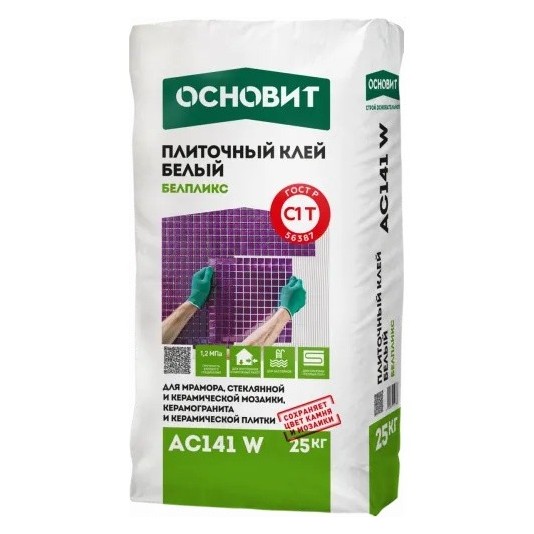 Клей для плитки Основит Белпликс АС141 W 25 кг