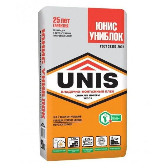 Кладочно-монтажный клей для блоков Unis Униблок 25 кг