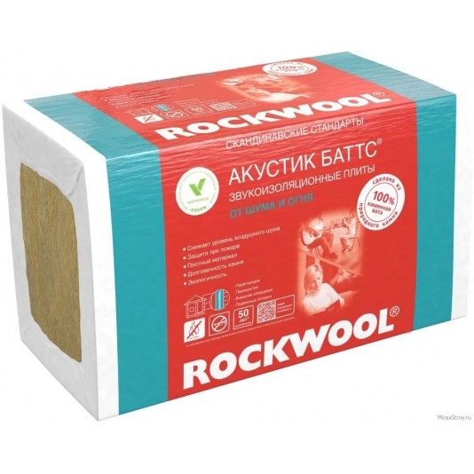 Базальтовая вата Rockwool Акустик Баттс 1000х600х100 мм 5 плит в упаковке