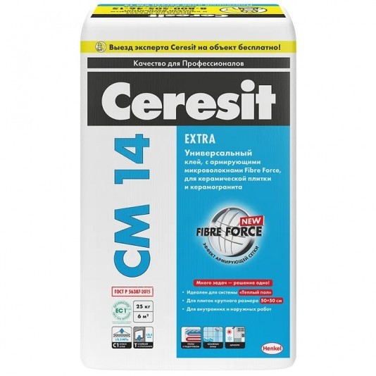 Клей для керамической плитки и керамогранита Ceresit CM 14 Extra 25 кг