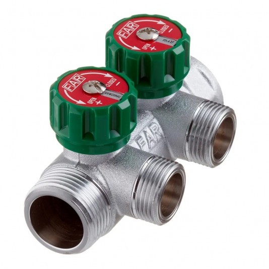 Коллектор Far (FK 3821 134 TP) 1 ВР(г) х 2 выхода 3/4 НР(ш) х 1 НР(ш) регулируeмый
