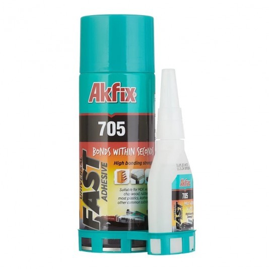Клей цианоакрилатный Akfix 705 универсальный двухкомпонентный с активатором прозрачный 400 мл + 100 г