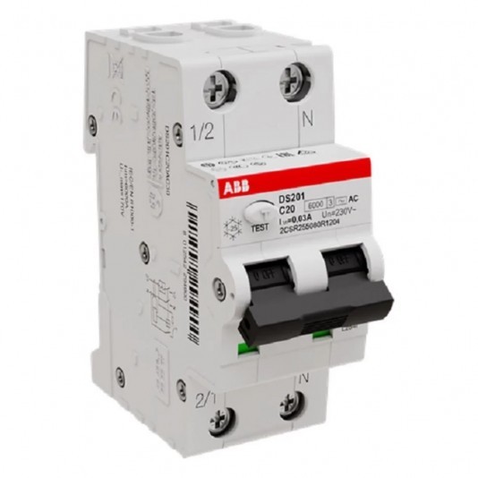 Автомат дифференциальный ABB DS201 20А 30 мА 2P тип АС 6 кА