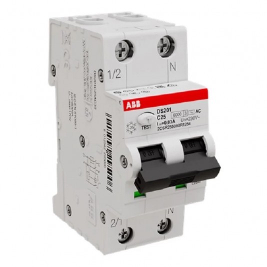 Автомат дифференциальный ABB DS201 25А 30 мА 2P тип АС 6 кА