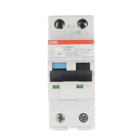 Автомат дифференциальный ABB DS201 10А 1P+N тип AC 30 мА 6 кА (2CSR255080R1104)
